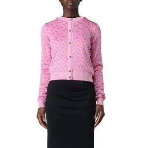 NEW VERSACE la greca jacquard cardigan in pink